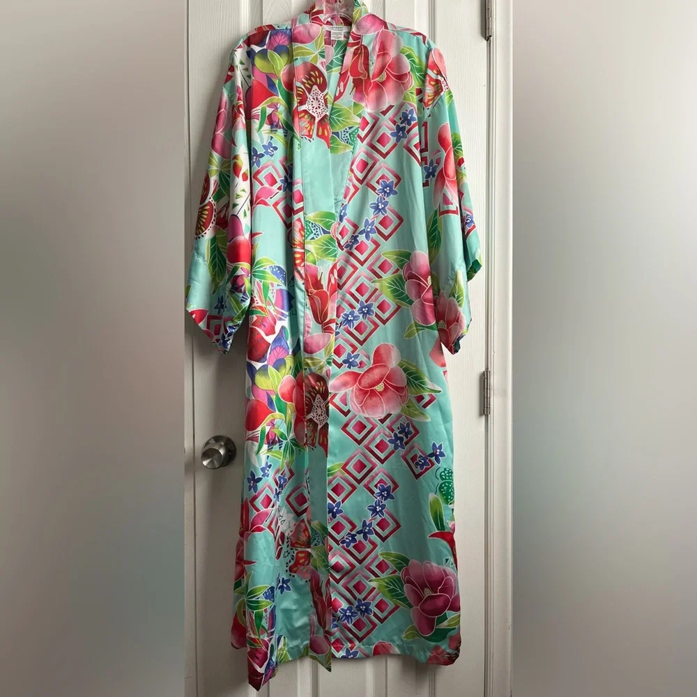 Natori Private Luxuries Star Blossom Kimono Caftan Robe Size M (NO BELT) - Picture 2 of 7